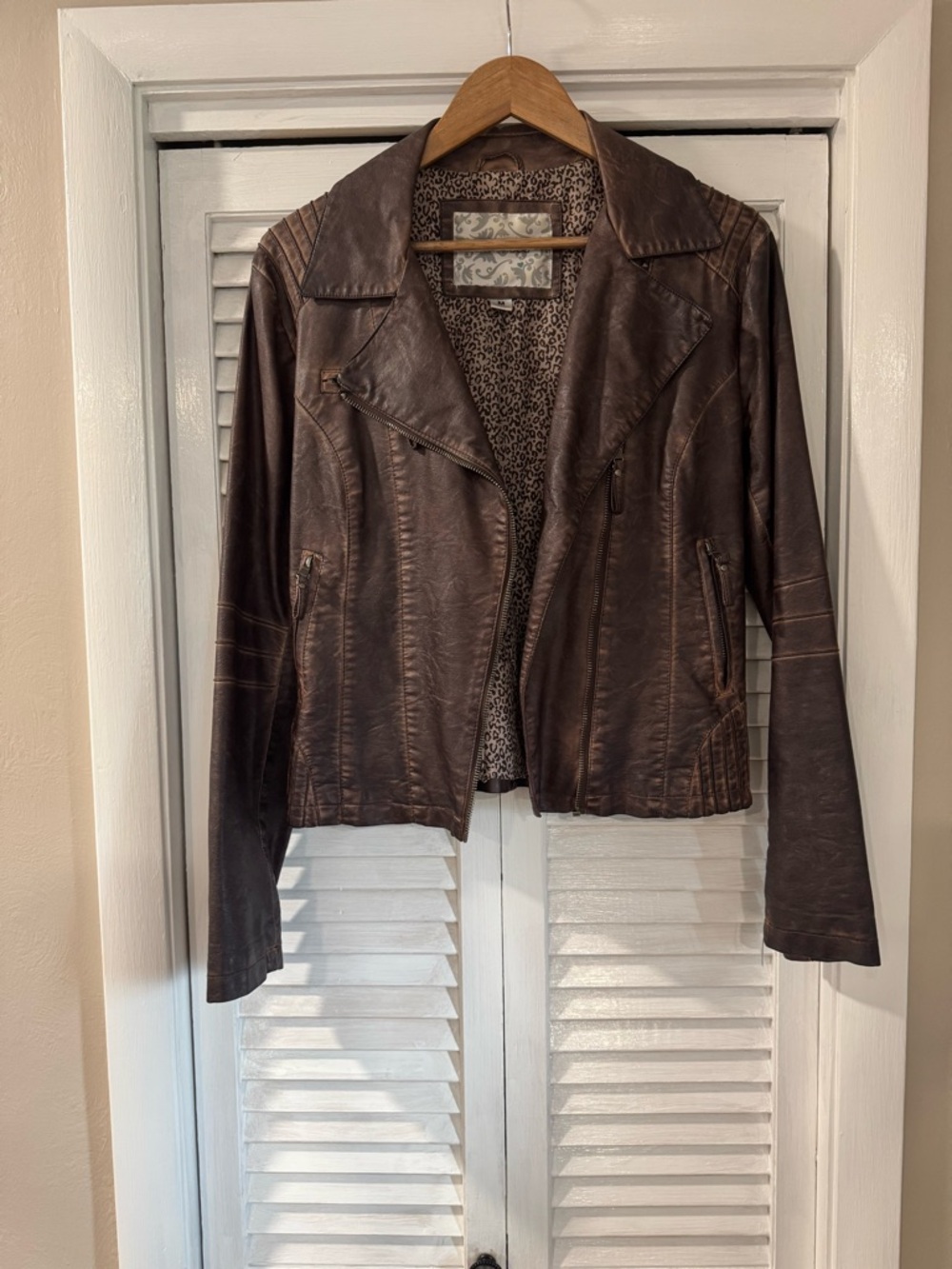 Women’s Brown Faux Leather Moto Jacket